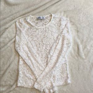 Mesh flower long sleeve top white